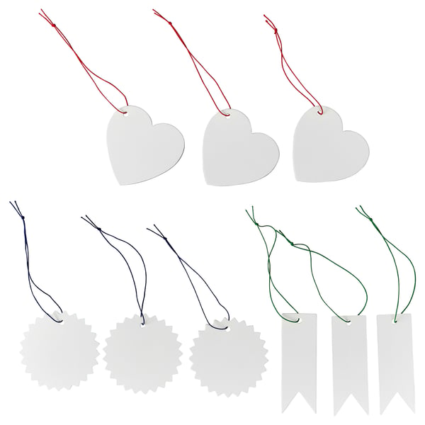 FÖNSTERFIKUS label with string, set of 9, white