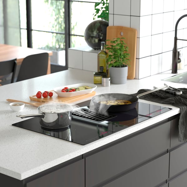 FÖRDELAKTIG Induction hob/integ hood - black 83 cm