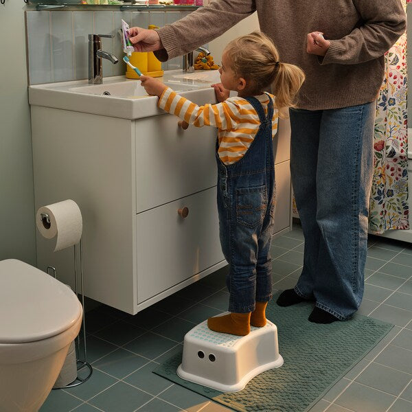 FÖRSIKTIG children's stool, white/turquoise, 37x13x24 cm