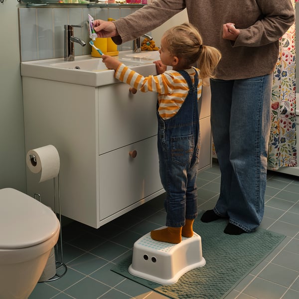 FÖRSIKTIG children's stool, white/turquoise, 37x13x24 cm