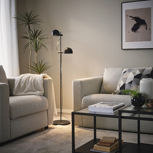 FOLKBÅT floor lamp with 2-spot, black, 28 cm