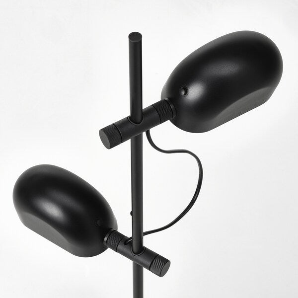 FOLKBÅT floor lamp with 2-spot, black, 28 cm