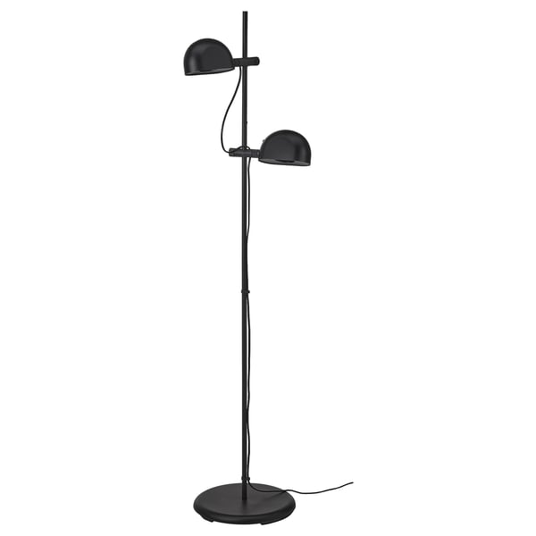 FOLKBÅT floor lamp with 2-spot, black, 28 cm