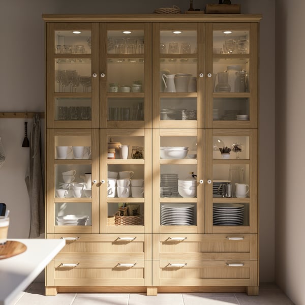 FORSBACKA glass door, oak, 30x100 cm