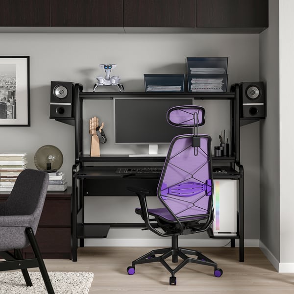FREDDE / STYRSPEL gaming desk and chair, black/purple