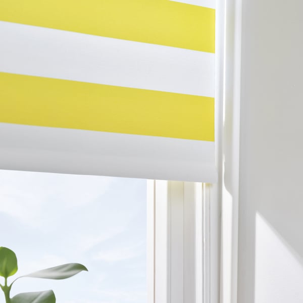 FRIDANS block-out roller blind, white yellow/striped, 100x195 cm