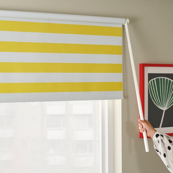 FRIDANS block-out roller blind, white yellow/striped, 100x195 cm