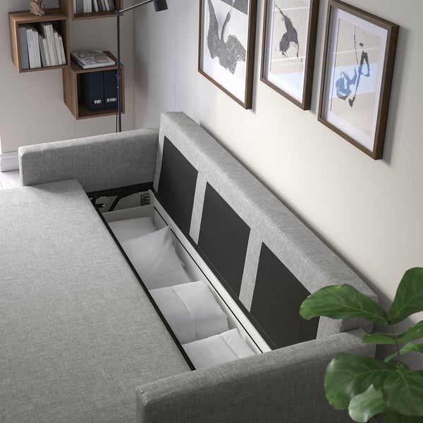 FRIHETEN 3-seat sofa-bed, Faringe light grey, 199x225 cm