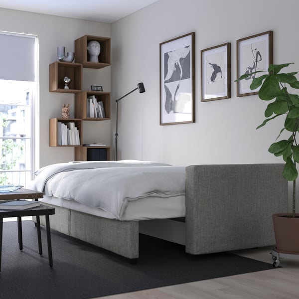 FRIHETEN 3-seat sofa-bed, Faringe light grey, 199x225 cm