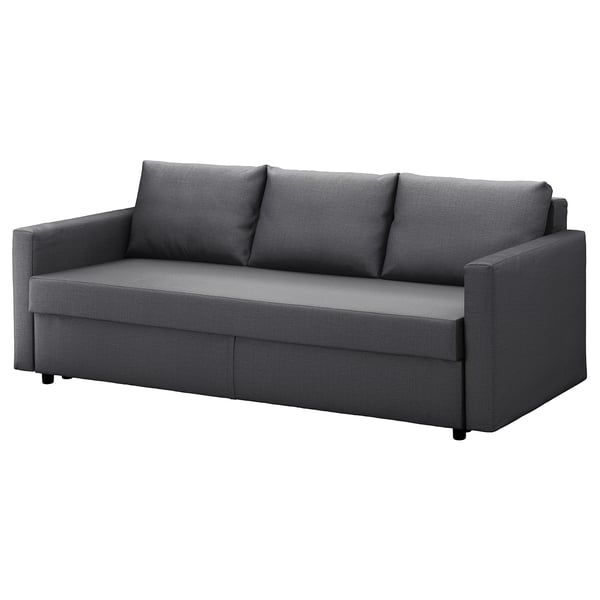 FRIHETEN three-seat sofa-bed, Skiftebo dark grey, 199x144 cm