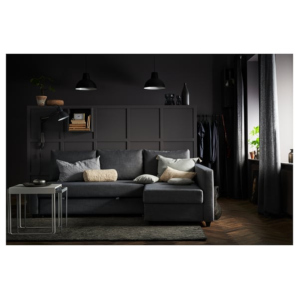 FRIHETEN corner sofa-bed with storage, Skiftebo dark grey, 204x230 cm