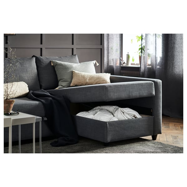FRIHETEN corner sofa-bed with storage, Skiftebo dark grey, 204x230 cm