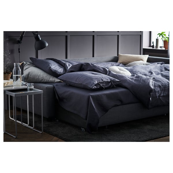 FRIHETEN corner sofa-bed with storage, Skiftebo dark grey, 204x230 cm