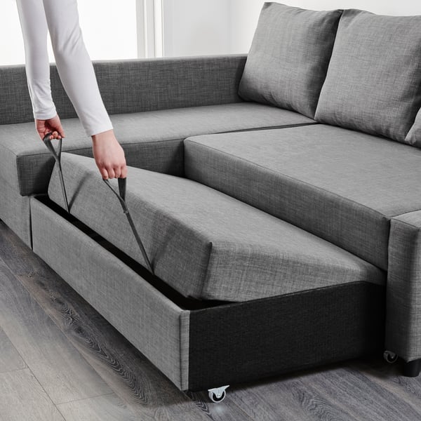 FRIHETEN corner sofa-bed with storage, Skiftebo dark grey, 204x230 cm