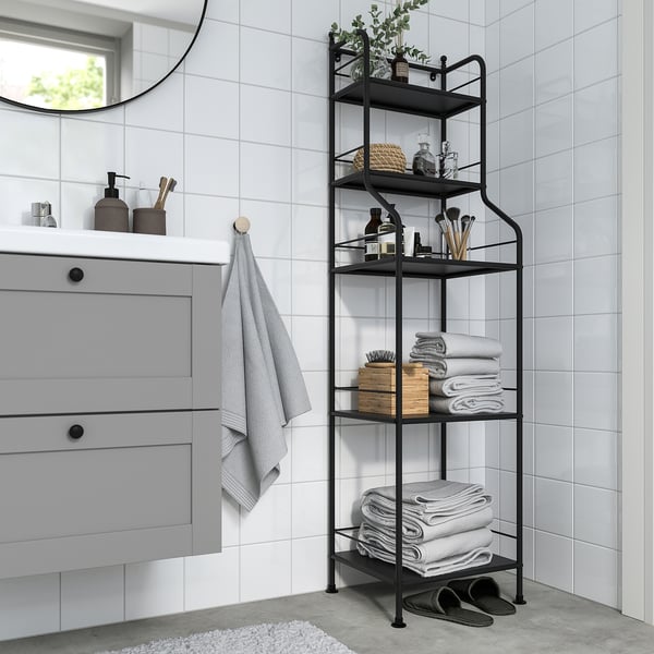 FRÖSJÖN shelving unit, black, 40x156 cm