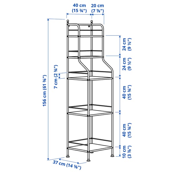 FRÖSJÖN shelving unit, black, 40x156 cm