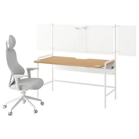 FRÖSKELÅS / UTKLASSNING gaming desk and chair, white/grey