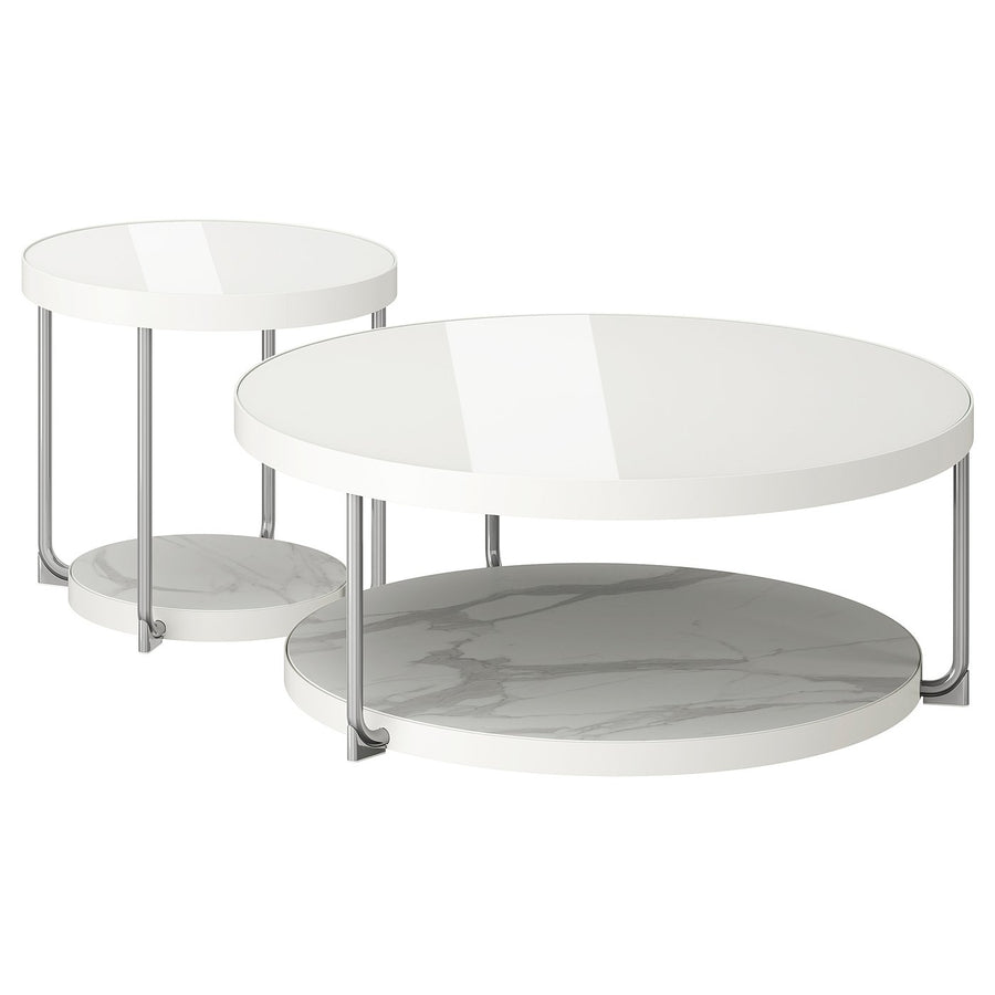 FRÖTORP coffee table/side table, set of 2, white chrome-plated/white glass