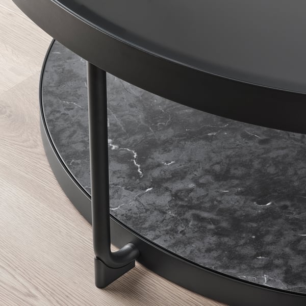 FRÖTORP coffee table, anthracite marble effect/black glass, 88 cm