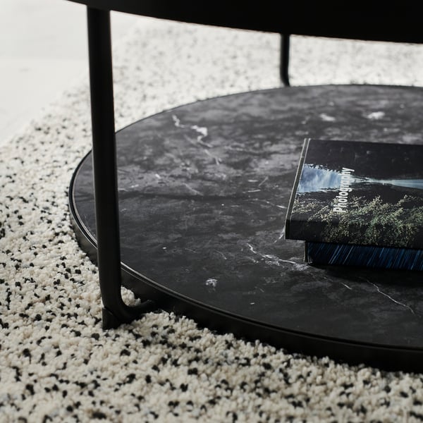 FRÖTORP coffee table, anthracite marble effect/black glass, 88 cm