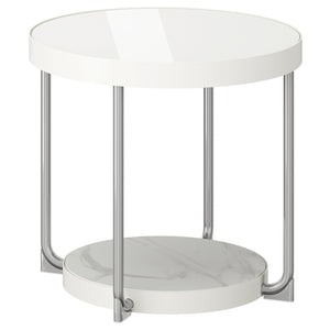 FRÖTORP side table, white chrome-plated/white glass, 48 cm
