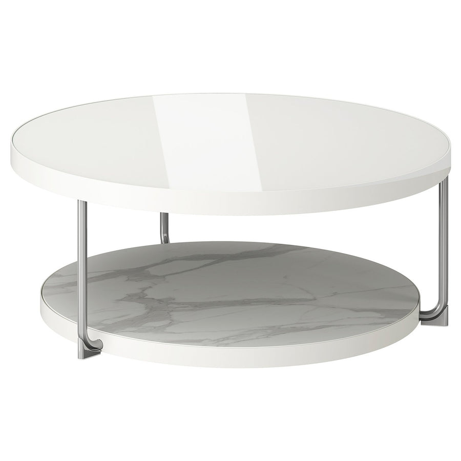 FRÖTORP coffee table, white chrome-plated/white glass, 88 cm