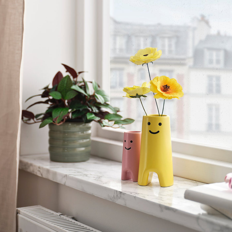 FRÖVÄXT vase, yellow, 14 cm