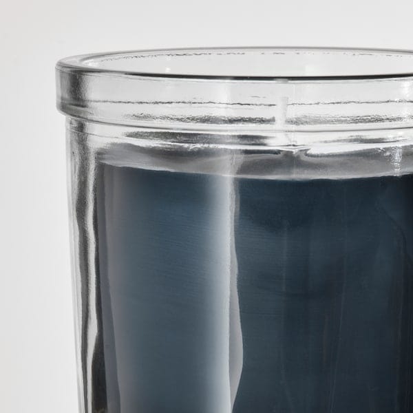 Ikea FRUKTSKOG - Scented candle in glass, Vetiver & geranium/black-turquoise, 40 hr