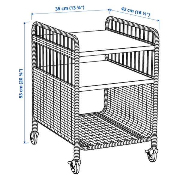 FRYKSÅS storage unit on castors, rattan, 37x53 cm