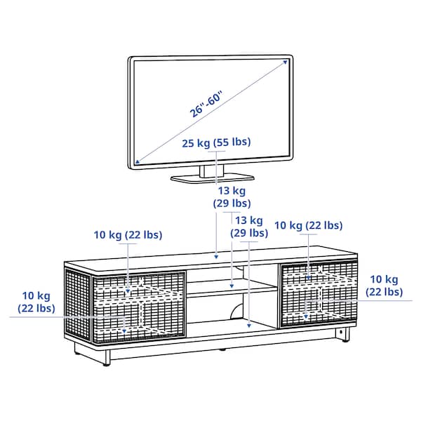 FRYKSÅS TV bench, rattan, 157x41x49 cm