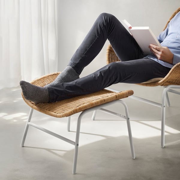 FRYKSÅS footstool, rattan, 69x47 cm