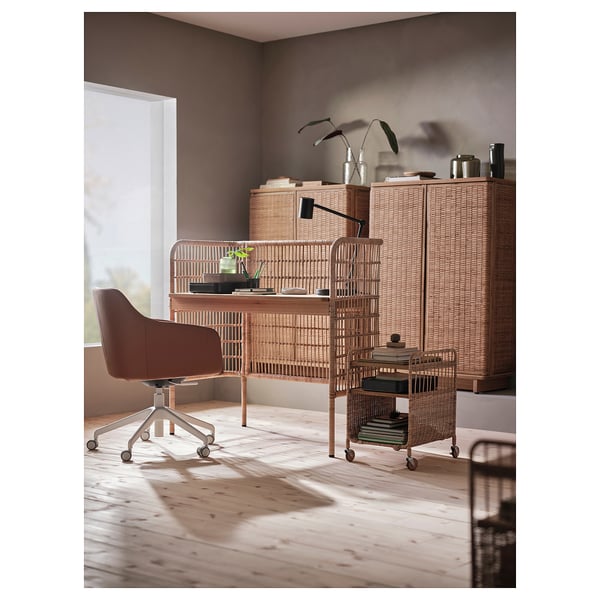 FRYKSÅS desk, rattan, 110x54 cm