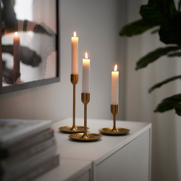 FULLTALIG candlestick, set of 3, brass-colour