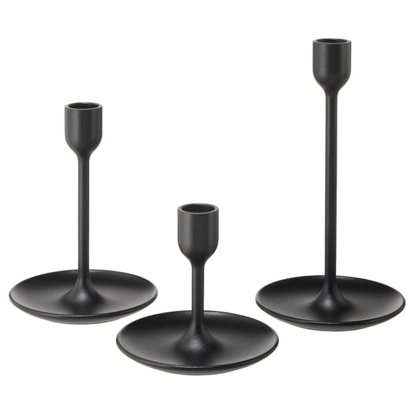 FULLTALIG candlestick, set of 3, black