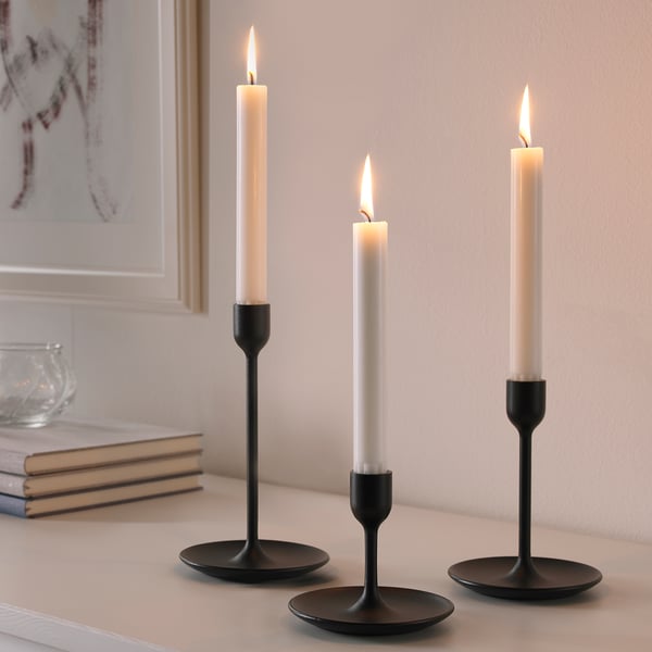 FULLTALIG candlestick, set of 3, black