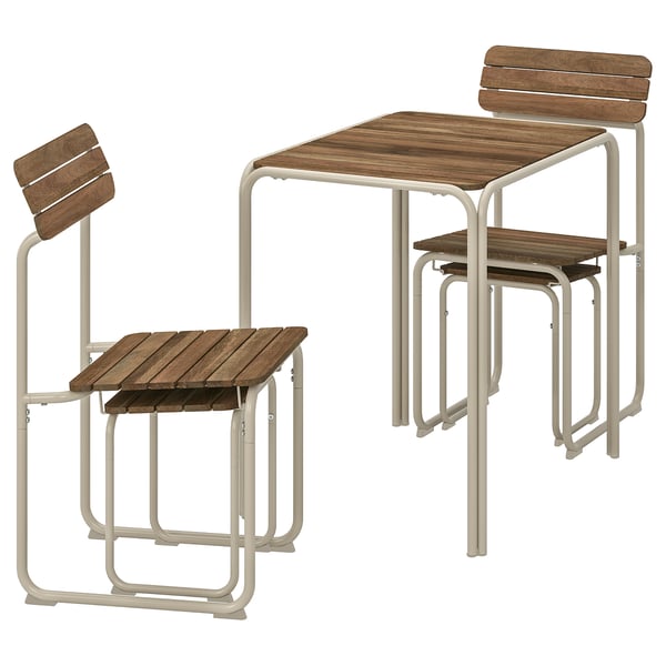 FURUÖN dining table w 2 chairs+2 footstl, brown/outdoor, 75x31 cm