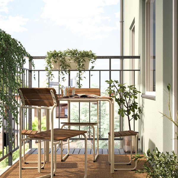 FURUÖN dining table w 2 chairs+2 footstl, brown/outdoor, 75x31 cm