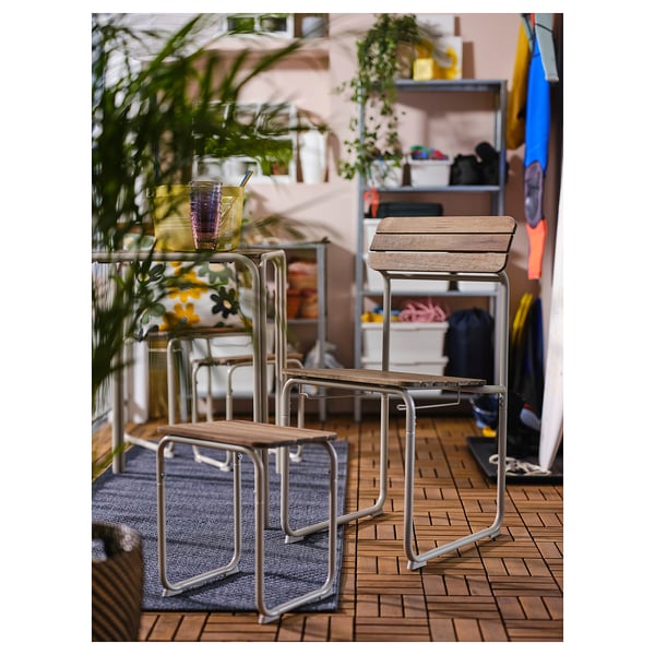 FURUÖN dining table w 2 chairs+2 footstl, brown/outdoor, 75x31 cm