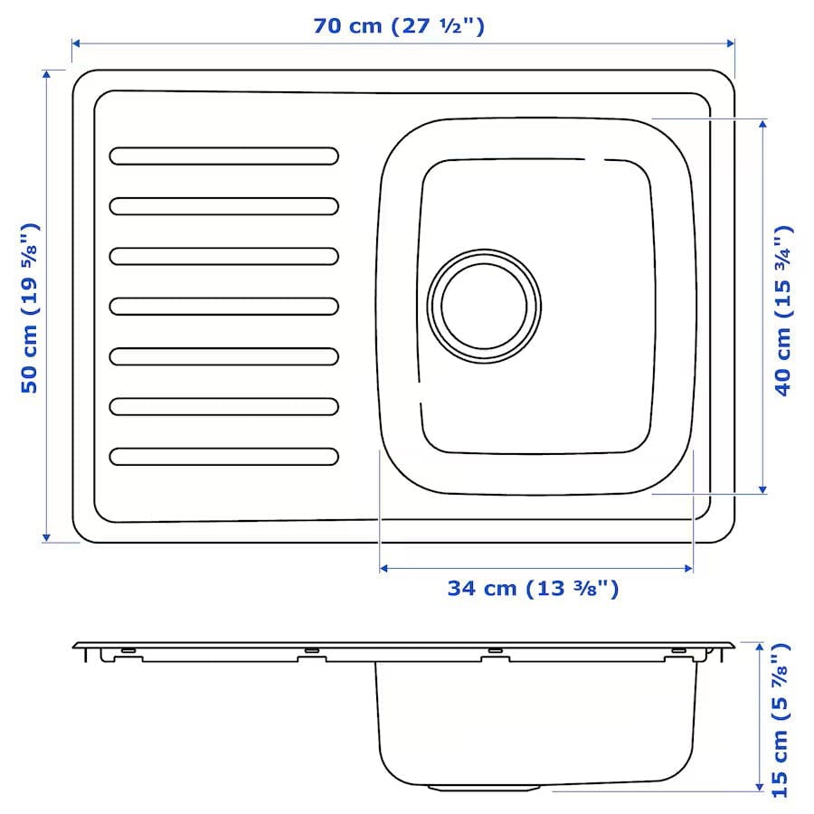 Ikea FYNDIG 1 bowl inset sink with drainer, stainless steel, 70x50 cm