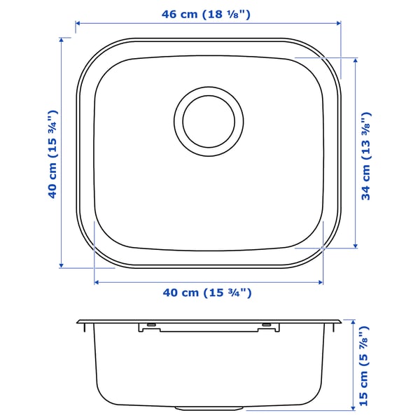 FYNDIG inset sink, 1 bowl, stainless steel, 46x40 cm