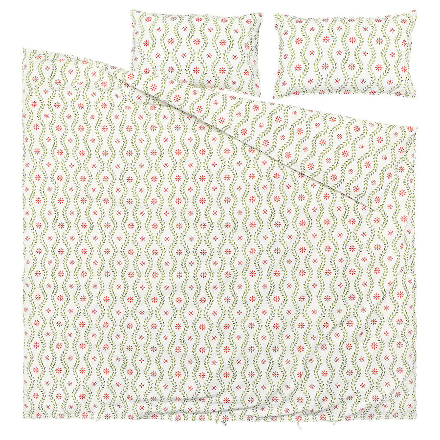 FYRISVIDE duvet cover and 2 pillowcases, white/floral pattern, 240x220/50x80 cm