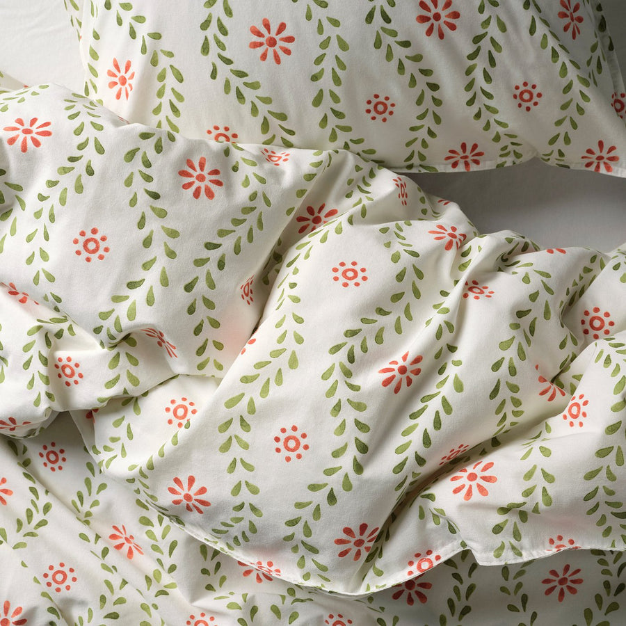 FYRISVIDE duvet cover and 2 pillowcases, white/floral pattern, 240x220/50x80 cm