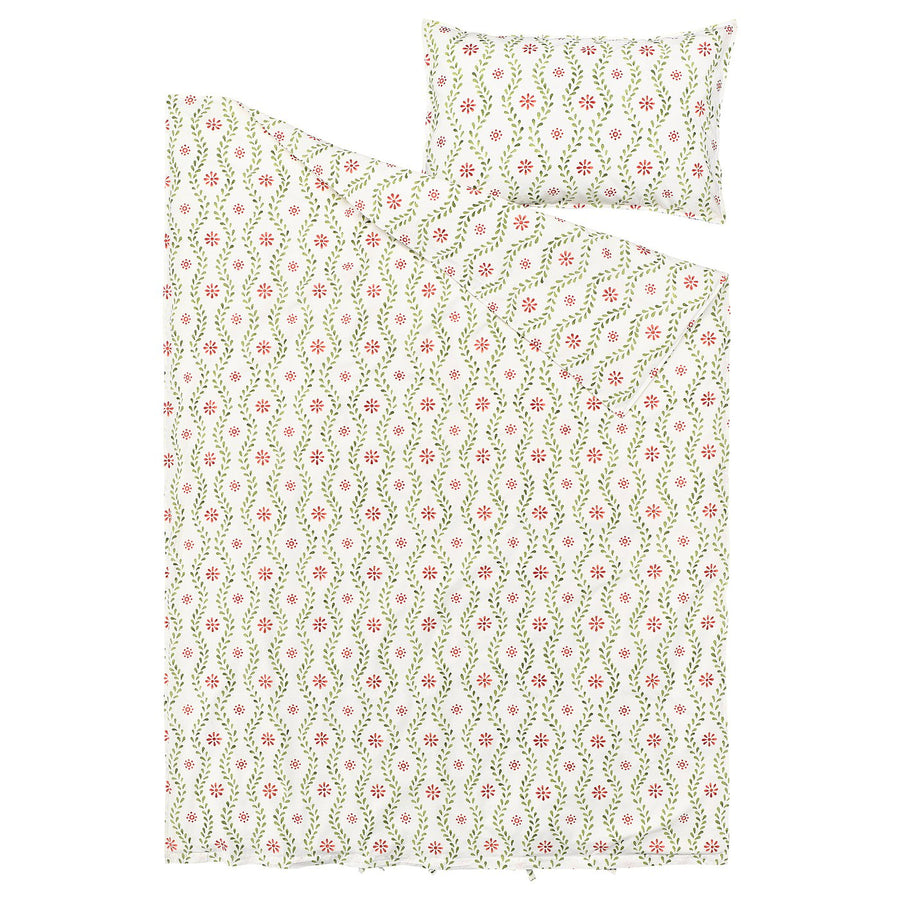FYRISVIDE duvet cover and pillowcase, white/floral pattern, 150x200/50x80 cm