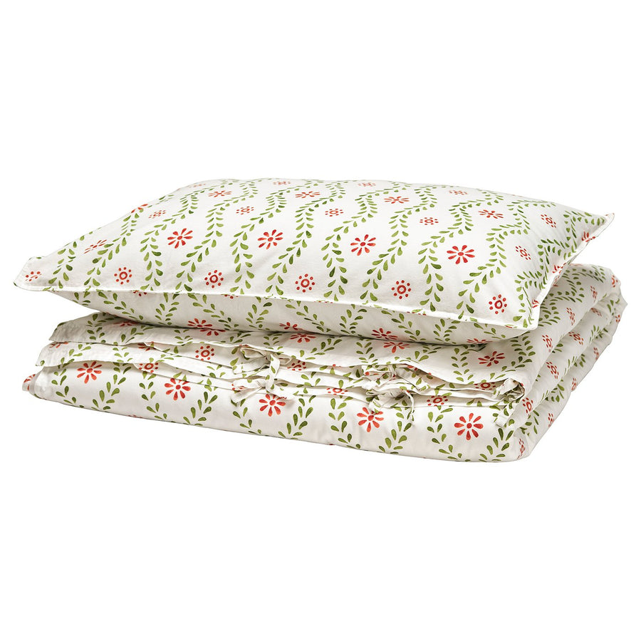FYRISVIDE duvet cover and pillowcase, white/floral pattern, 150x200/50x80 cm