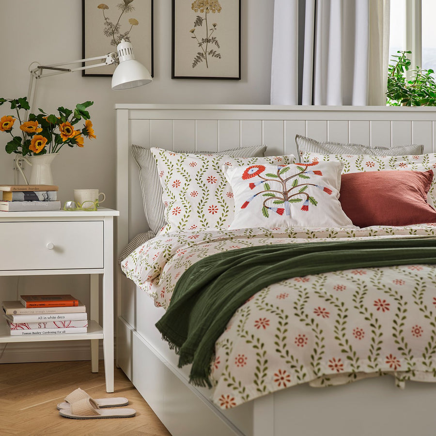FYRISVIDE duvet cover and pillowcase, white/floral pattern, 150x200/50x80 cm