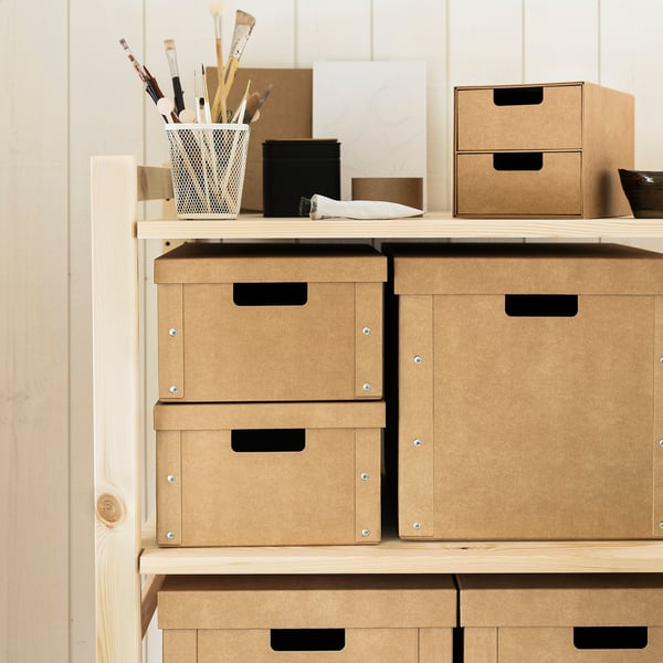 GÄRDESGÅRD storage box with lid, natural, 25x35x16 cm