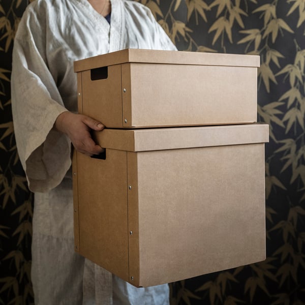 GÄRDESGÅRD storage box with lid, natural, 25x35x16 cm