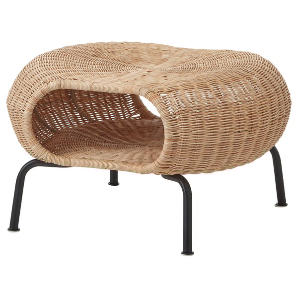 GAMLEHULT footstool with storage, rattan/anthracite, 62 cm