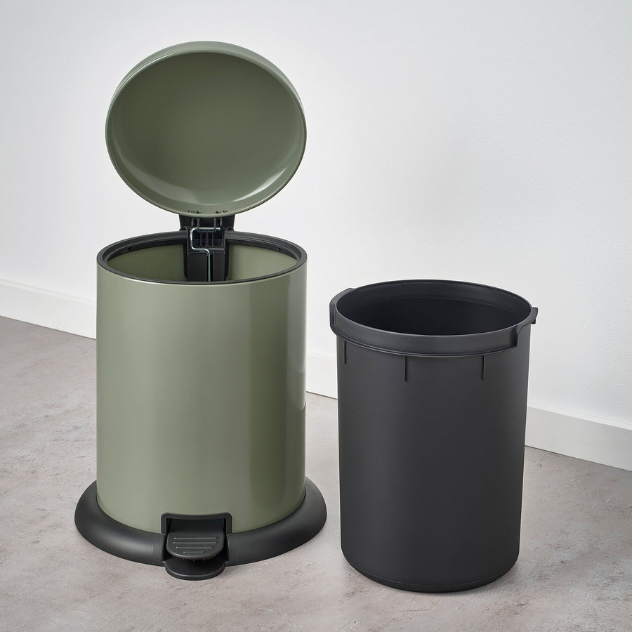 GÅNGSKYFFEL pedal bin, grey-green, 24 cm