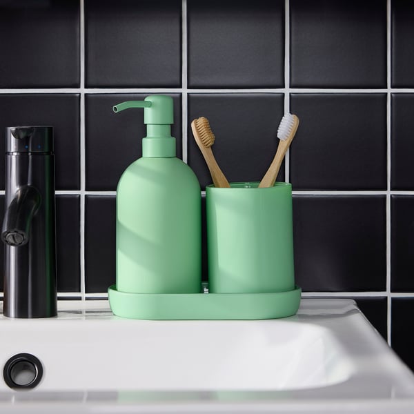 GANSJÖN 3-piece bathroom set, light green
